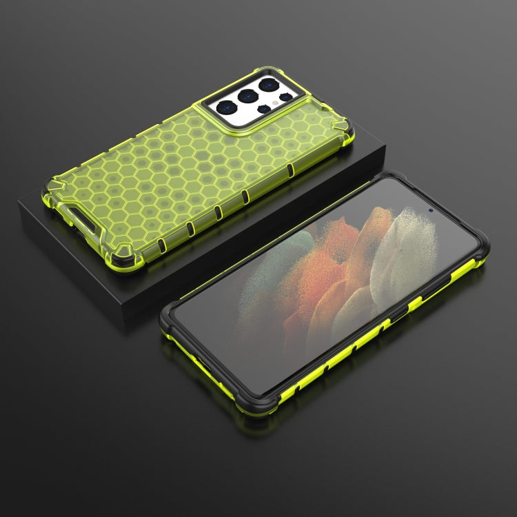 For Samsung Galaxy S21 Ultra 5G Shockproof Honeycomb PC + TPU Case with Neck Lanyard
