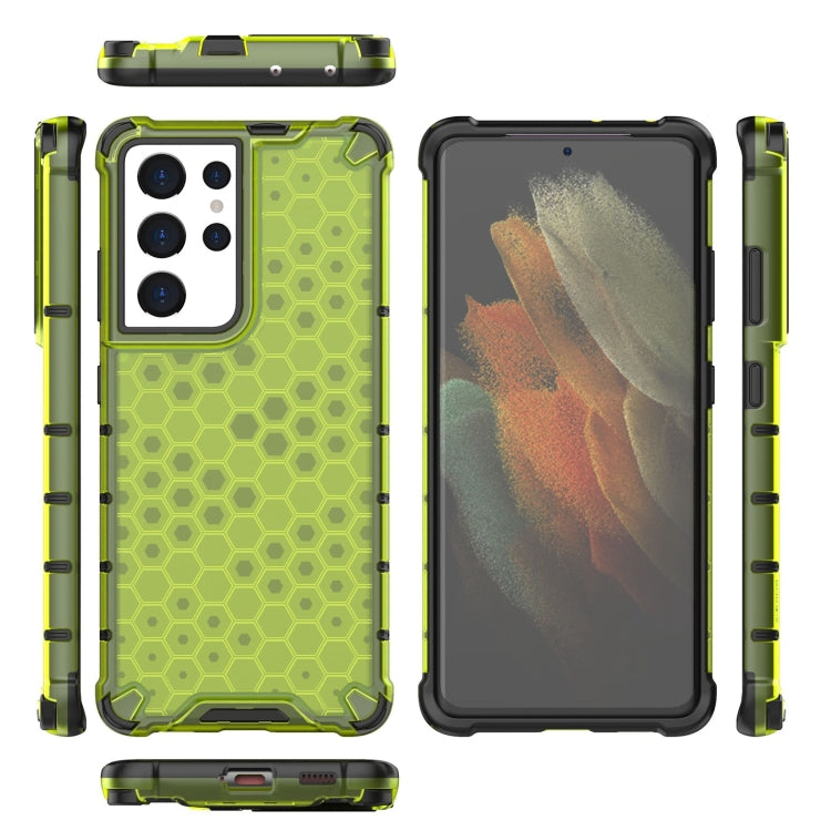 For Samsung Galaxy S21 Ultra 5G Shockproof Honeycomb PC + TPU Case with Neck Lanyard