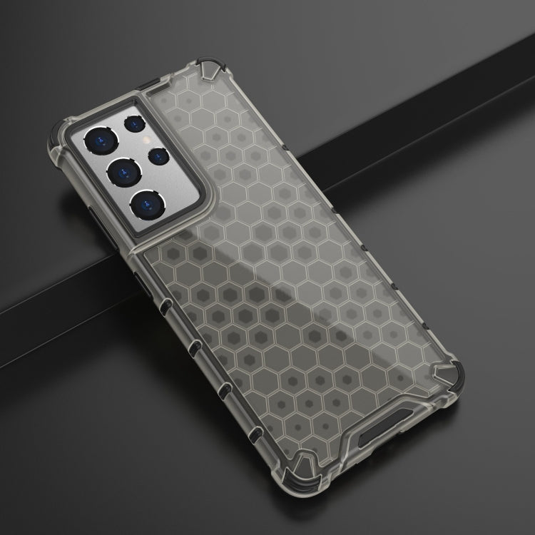 For Samsung Galaxy S21 Ultra 5G Shockproof Honeycomb PC + TPU Case with Neck Lanyard