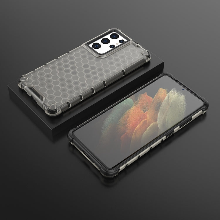 For Samsung Galaxy S21 Ultra 5G Shockproof Honeycomb PC + TPU Case with Neck Lanyard