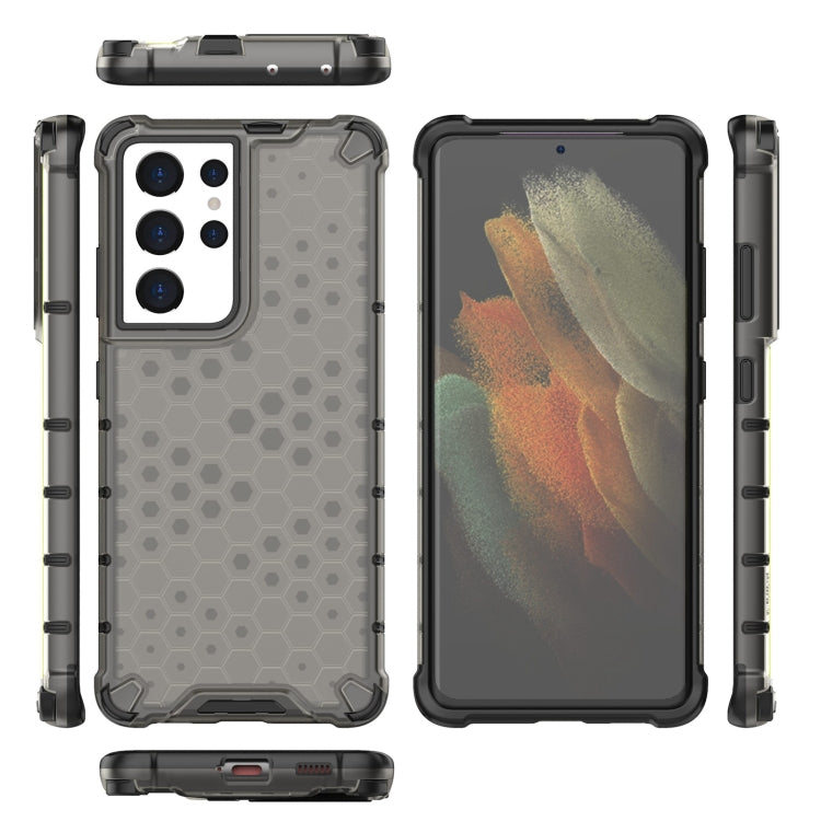 For Samsung Galaxy S21 Ultra 5G Shockproof Honeycomb PC + TPU Case with Neck Lanyard