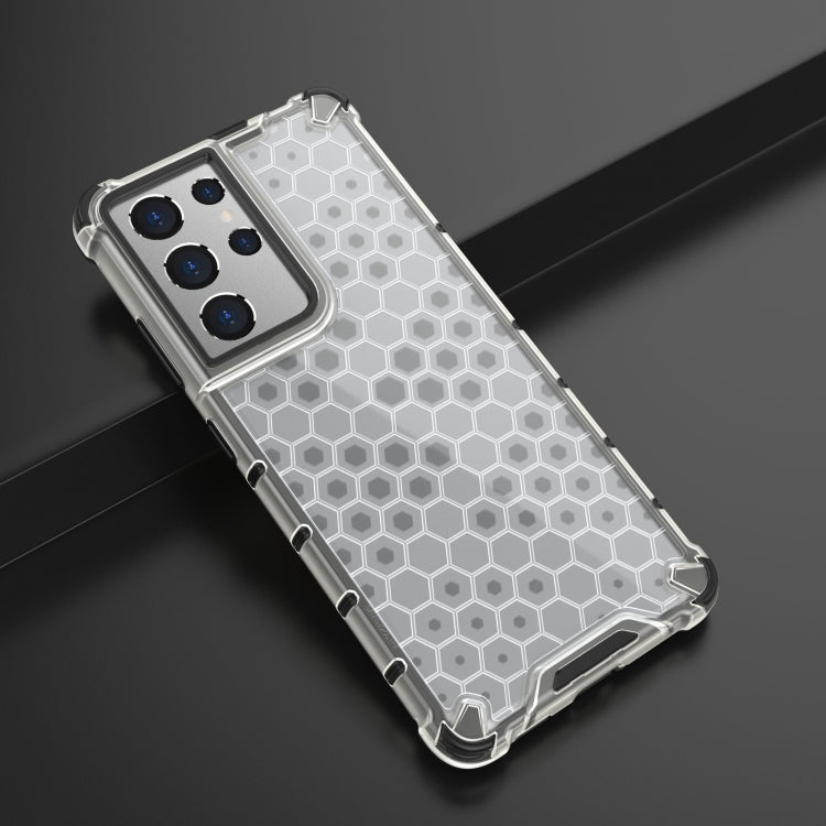 For Samsung Galaxy S21 Ultra 5G Shockproof Honeycomb PC + TPU Case with Neck Lanyard