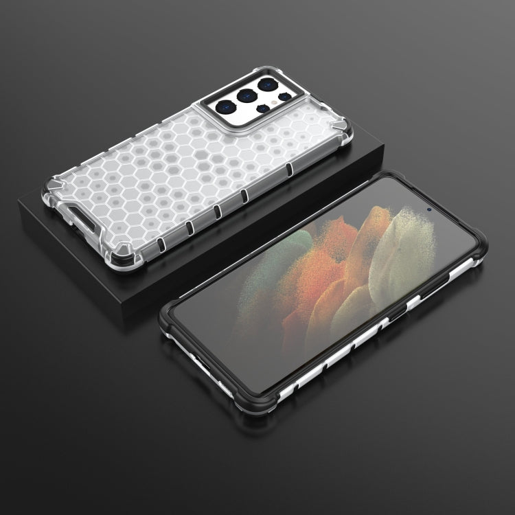 For Samsung Galaxy S21 Ultra 5G Shockproof Honeycomb PC + TPU Case with Neck Lanyard