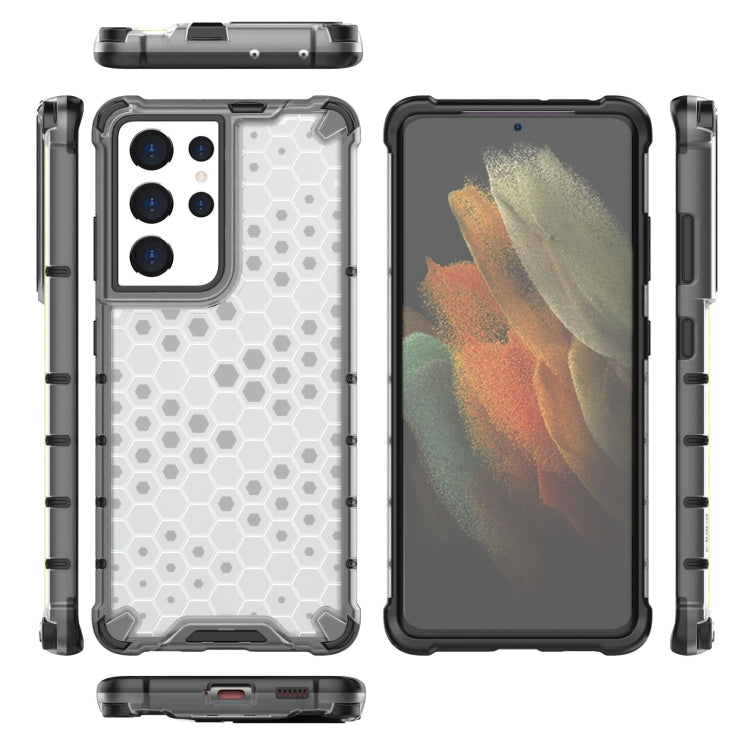 For Samsung Galaxy S21 Ultra 5G Shockproof Honeycomb PC + TPU Case with Neck Lanyard