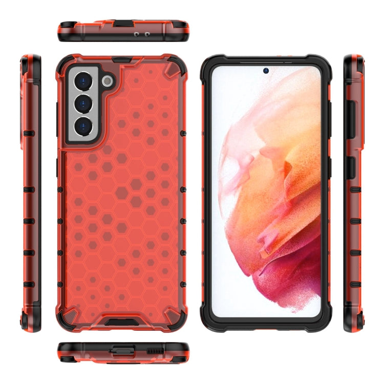 For Samsung Galaxy S21 FE Shockproof Honeycomb PC + TPU Case with Neck Lanyard