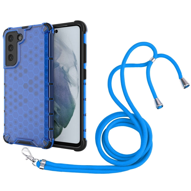 For Samsung Galaxy S21 FE Shockproof Honeycomb PC + TPU Case with Neck Lanyard