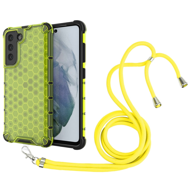 For Samsung Galaxy S21 FE Shockproof Honeycomb PC + TPU Case with Neck Lanyard