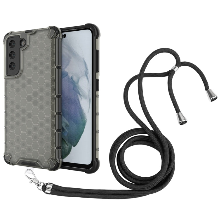 For Samsung Galaxy S21 FE Shockproof Honeycomb PC + TPU Case with Neck Lanyard