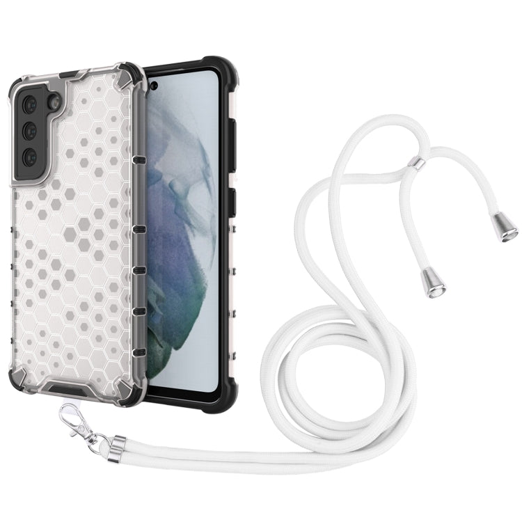 For Samsung Galaxy S21 FE Shockproof Honeycomb PC + TPU Case with Neck Lanyard