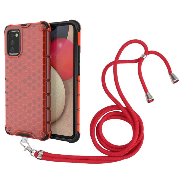 For Samsung Galaxy A02s EU Version Shockproof Honeycomb PC + TPU Case with Neck Lanyard