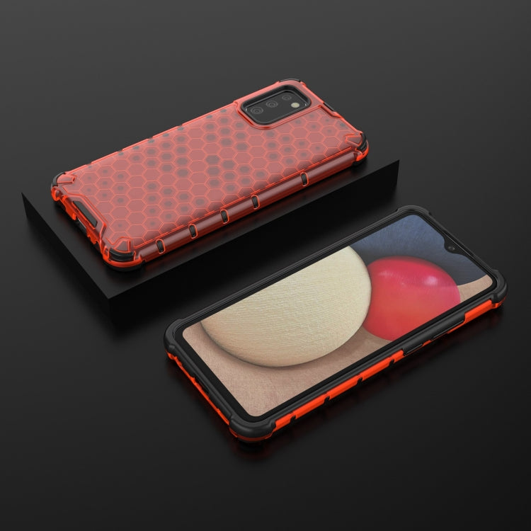 For Samsung Galaxy A02s EU Version Shockproof Honeycomb PC + TPU Case with Neck Lanyard