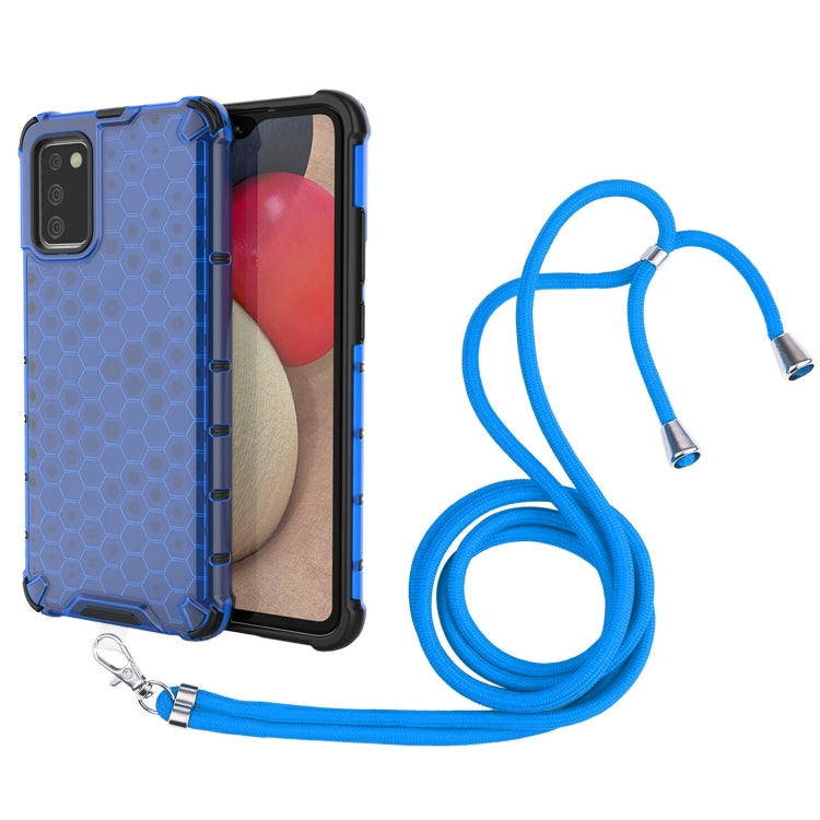 For Samsung Galaxy A02s EU Version Shockproof Honeycomb PC + TPU Case with Neck Lanyard