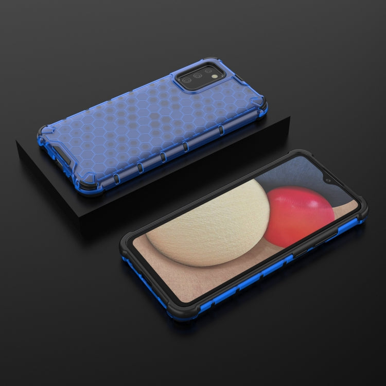 For Samsung Galaxy A02s EU Version Shockproof Honeycomb PC + TPU Case with Neck Lanyard