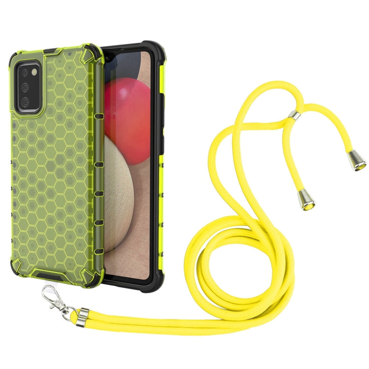 For Samsung Galaxy A02s EU Version Shockproof Honeycomb PC + TPU Case with Neck Lanyard