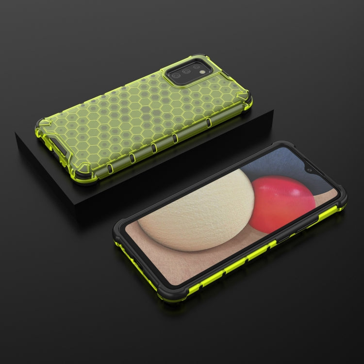 For Samsung Galaxy A02s EU Version Shockproof Honeycomb PC + TPU Case with Neck Lanyard
