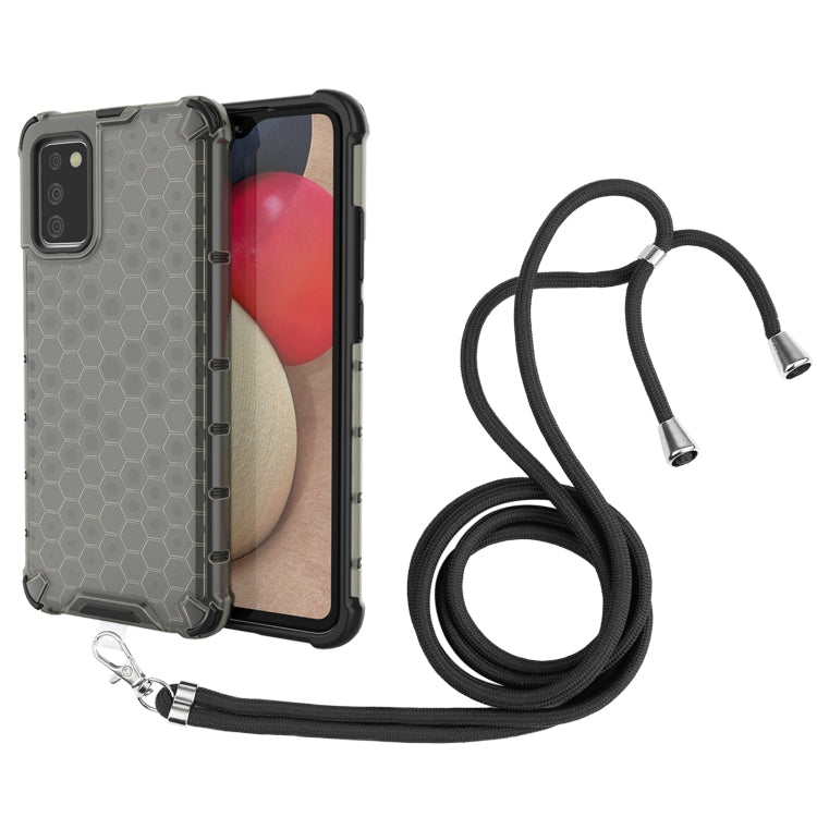For Samsung Galaxy A02s EU Version Shockproof Honeycomb PC + TPU Case with Neck Lanyard