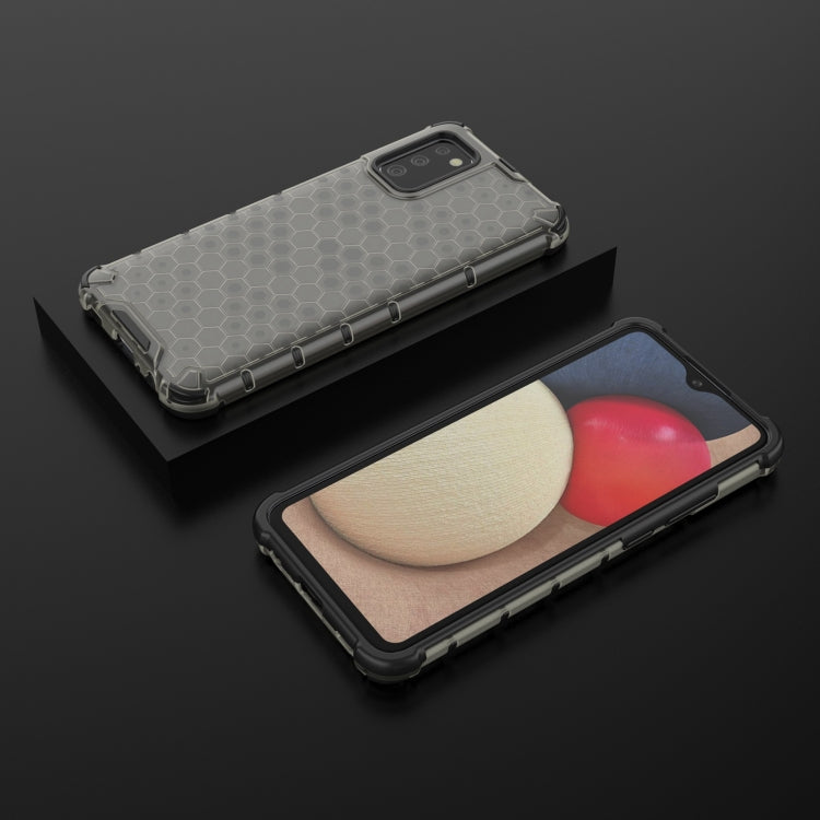 For Samsung Galaxy A02s EU Version Shockproof Honeycomb PC + TPU Case with Neck Lanyard