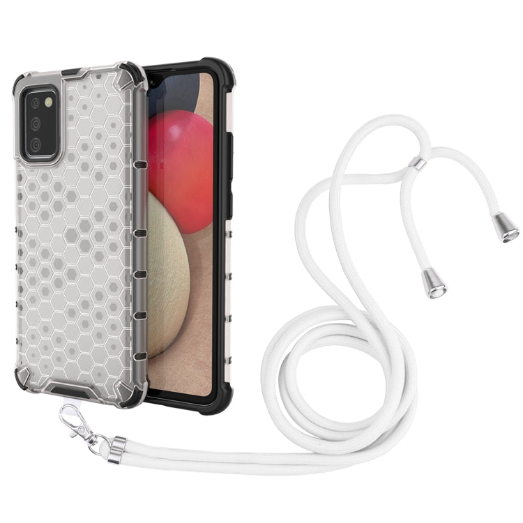 For Samsung Galaxy A02s EU Version Shockproof Honeycomb PC + TPU Case with Neck Lanyard