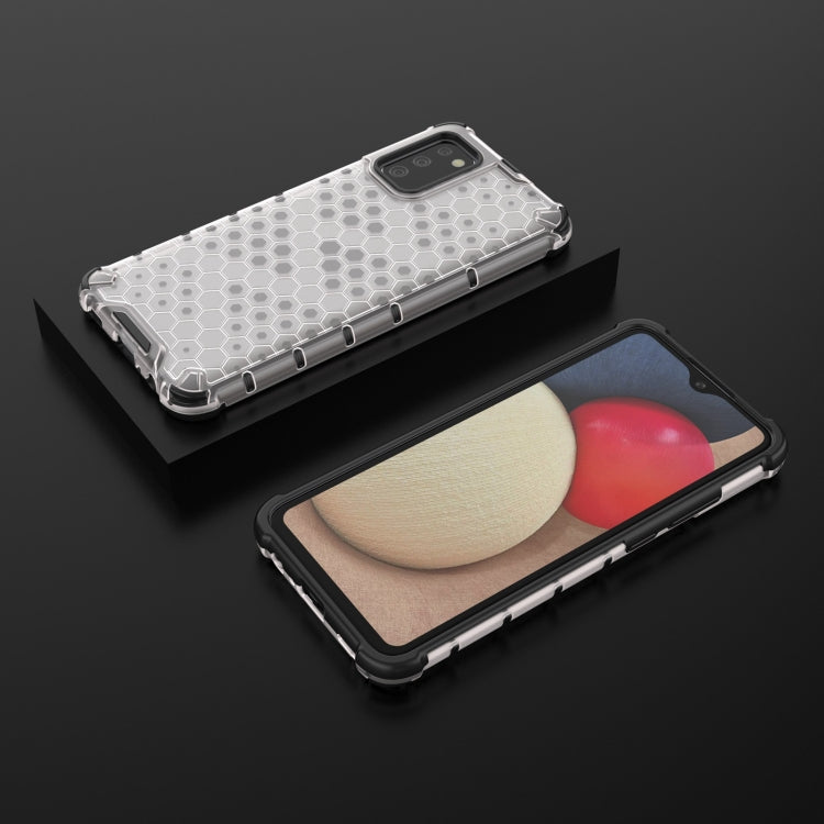 For Samsung Galaxy A02s EU Version Shockproof Honeycomb PC + TPU Case with Neck Lanyard