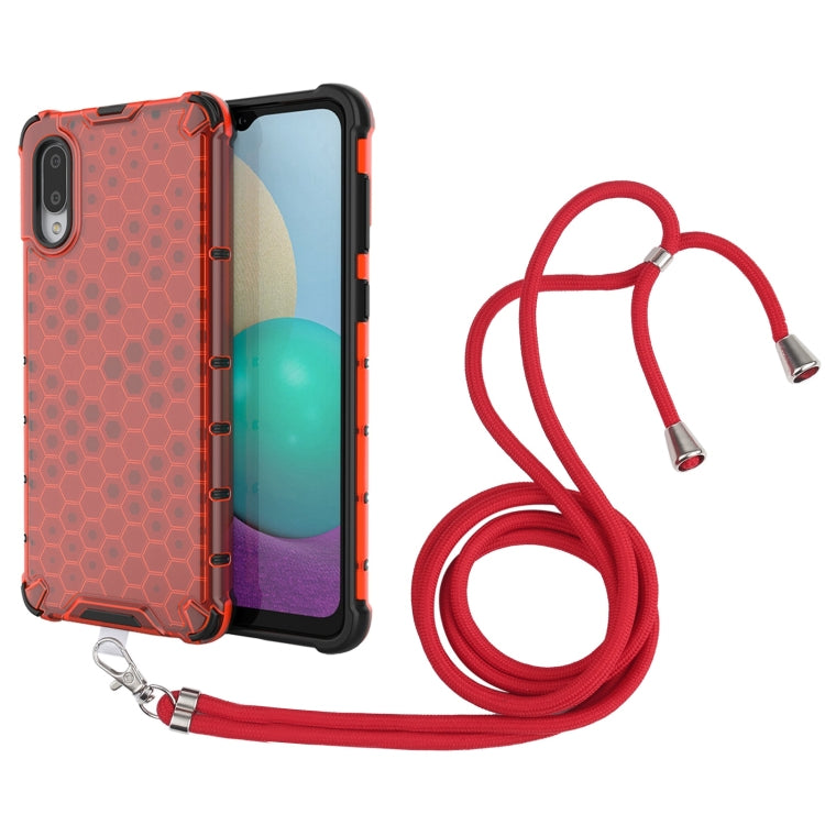 For Samsung Galaxy A02 EU Version Shockproof Honeycomb PC + TPU Case with Neck Lanyard