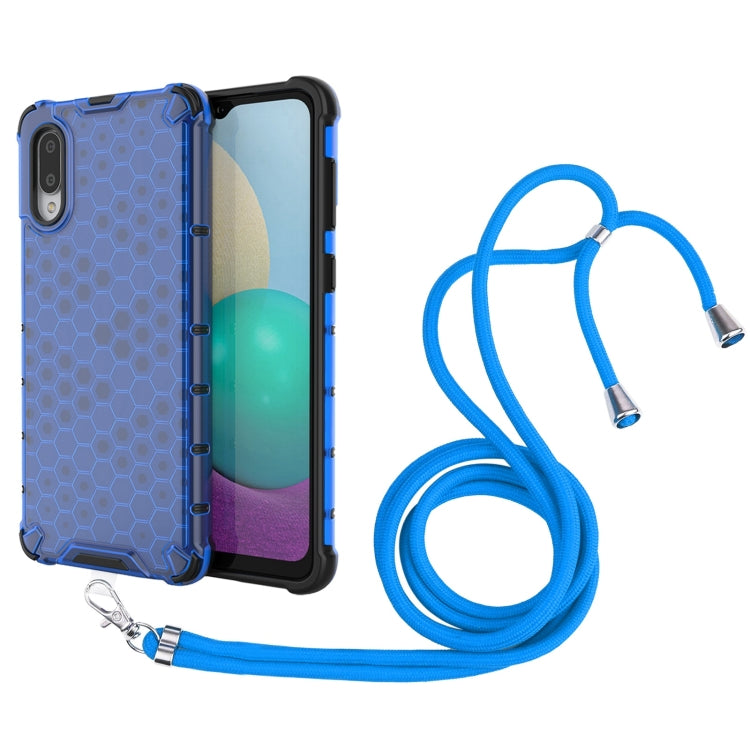 For Samsung Galaxy A02 EU Version Shockproof Honeycomb PC + TPU Case with Neck Lanyard