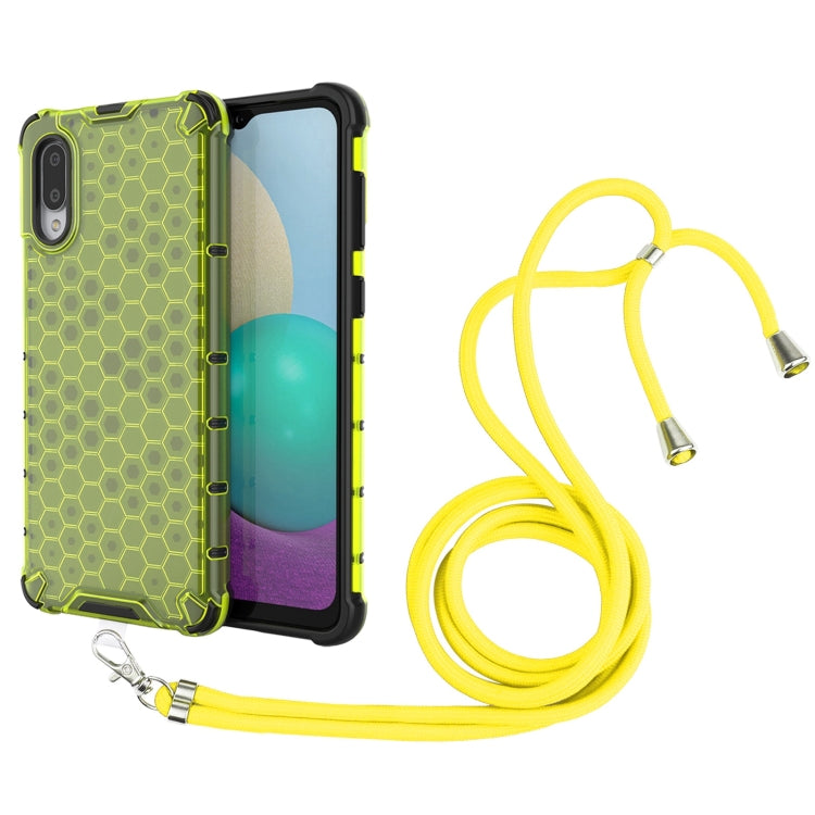 For Samsung Galaxy A02 EU Version Shockproof Honeycomb PC + TPU Case with Neck Lanyard