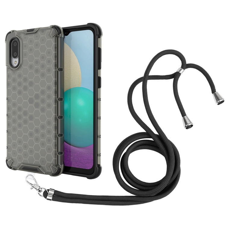 For Samsung Galaxy A02 EU Version Shockproof Honeycomb PC + TPU Case with Neck Lanyard
