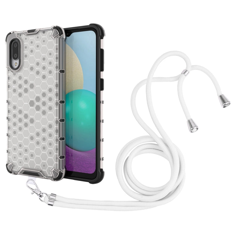 For Samsung Galaxy A02 EU Version Shockproof Honeycomb PC + TPU Case with Neck Lanyard