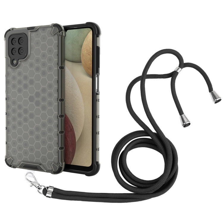 For Samsung Galaxy A12 5G Shockproof Honeycomb PC + TPU Case with Neck Lanyard