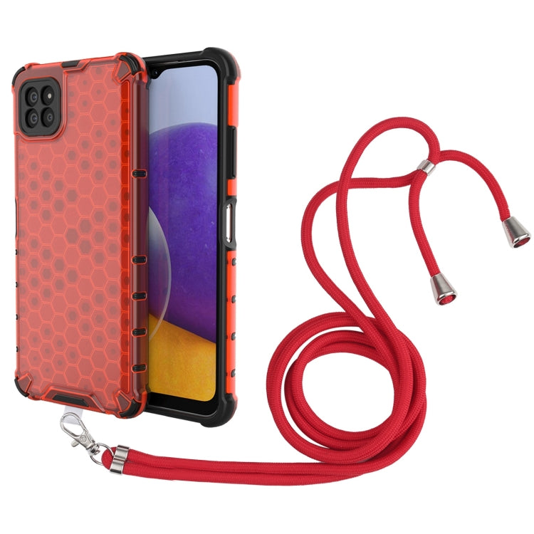 For Samsung Galaxy A22 5G Shockproof Honeycomb PC + TPU Case with Neck Lanyard