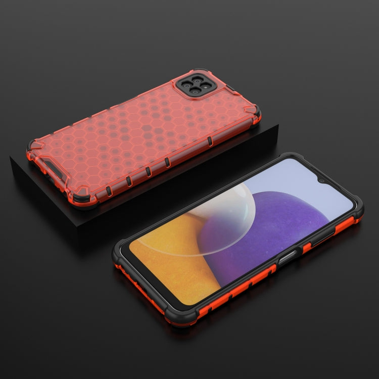 For Samsung Galaxy A22 5G Shockproof Honeycomb PC + TPU Case with Neck Lanyard