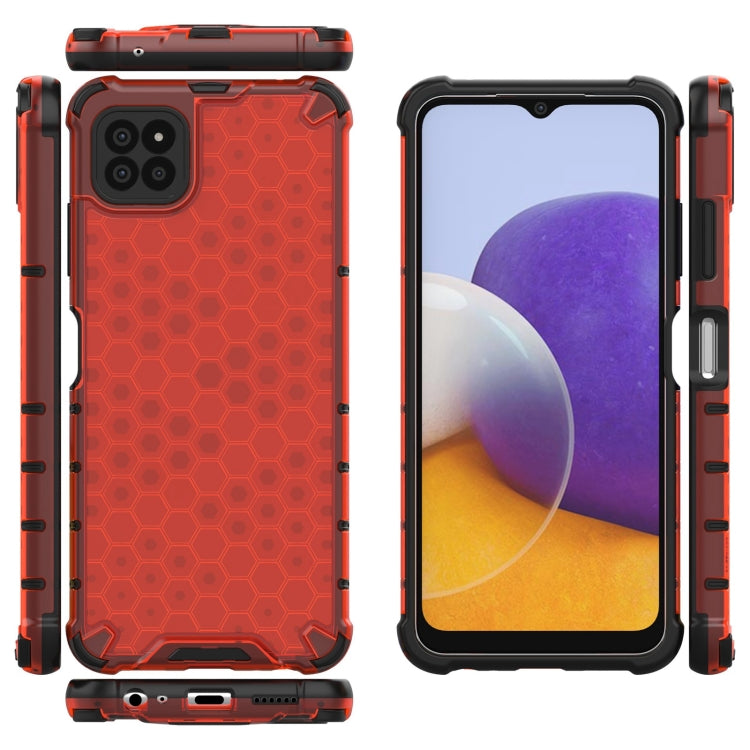 For Samsung Galaxy A22 5G Shockproof Honeycomb PC + TPU Case with Neck Lanyard
