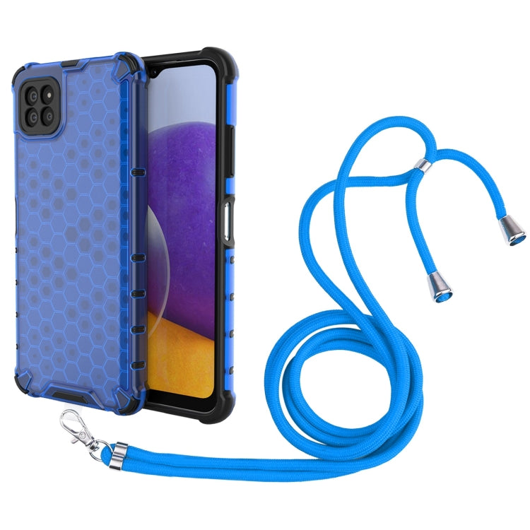 For Samsung Galaxy A22 5G Shockproof Honeycomb PC + TPU Case with Neck Lanyard