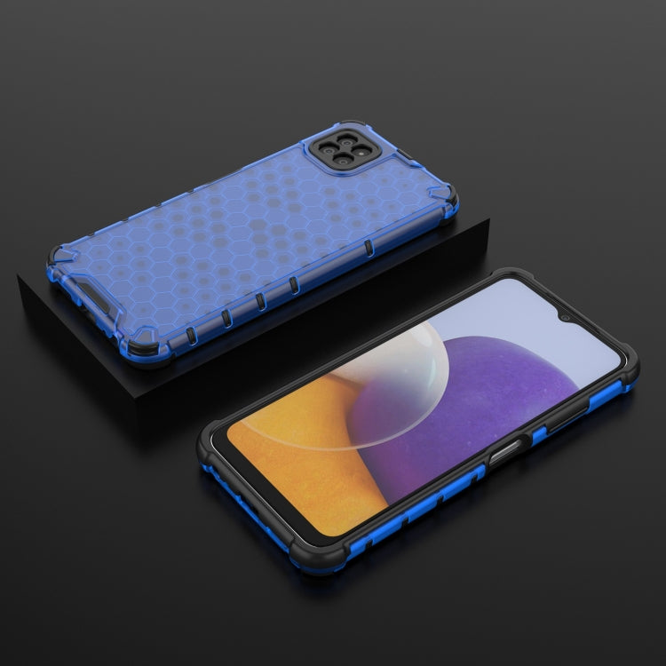 For Samsung Galaxy A22 5G Shockproof Honeycomb PC + TPU Case with Neck Lanyard