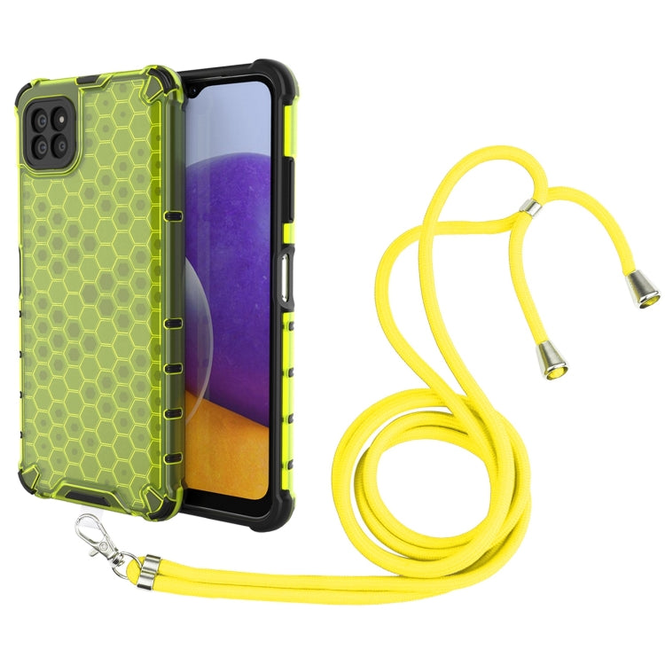 For Samsung Galaxy A22 5G Shockproof Honeycomb PC + TPU Case with Neck Lanyard