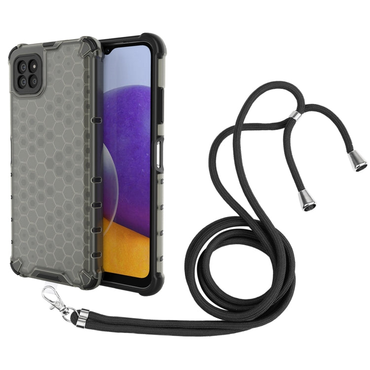 For Samsung Galaxy A22 5G Shockproof Honeycomb PC + TPU Case with Neck Lanyard