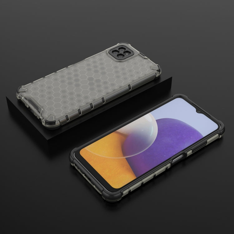 For Samsung Galaxy A22 5G Shockproof Honeycomb PC + TPU Case with Neck Lanyard