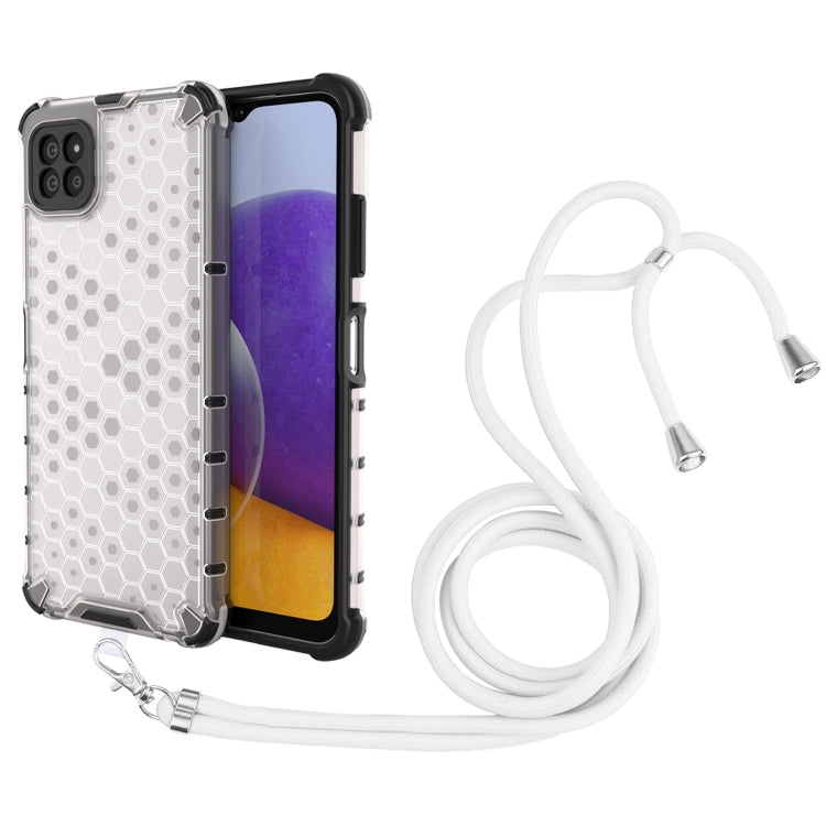 For Samsung Galaxy A22 5G Shockproof Honeycomb PC + TPU Case with Neck Lanyard
