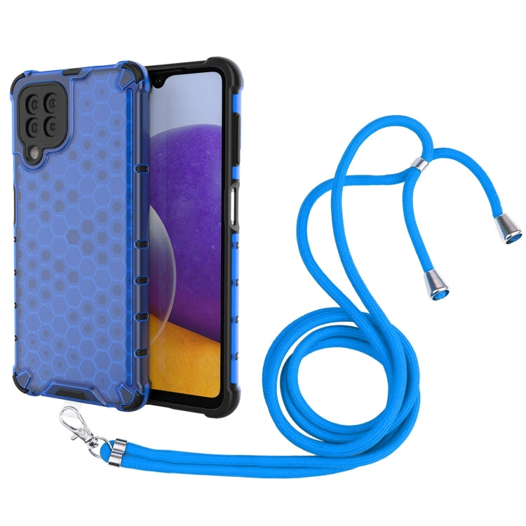 For Samsung Galaxy A22 4G Shockproof Honeycomb PC + TPU Case with Neck Lanyard
