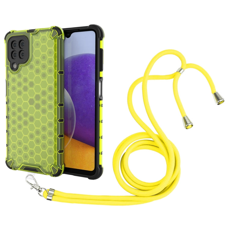 For Samsung Galaxy A22 4G Shockproof Honeycomb PC + TPU Case with Neck Lanyard