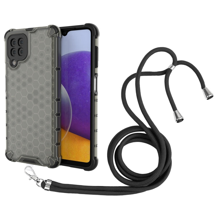 For Samsung Galaxy A22 4G Shockproof Honeycomb PC + TPU Case with Neck Lanyard