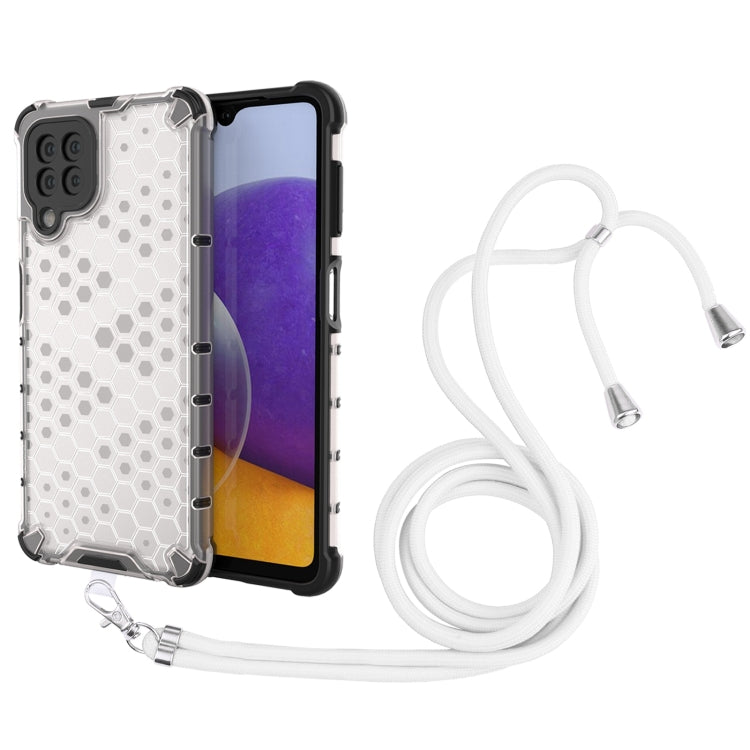 For Samsung Galaxy A22 4G Shockproof Honeycomb PC + TPU Case with Neck Lanyard