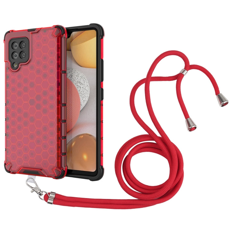 For Samsung Galaxy A42 5G Shockproof Honeycomb PC + TPU Case with Neck Lanyard