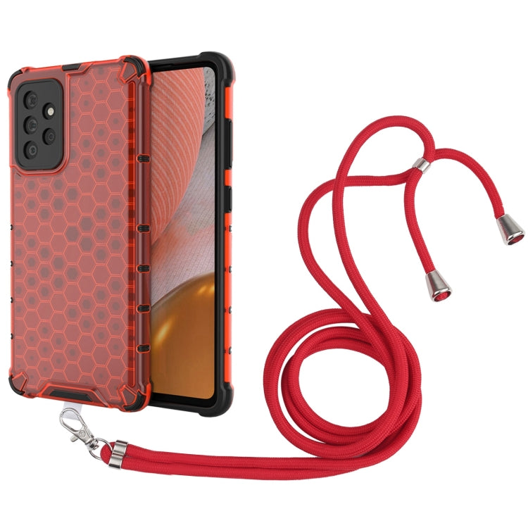 For Samsung Galaxy A72 5G / 4G Shockproof Honeycomb PC + TPU Case with Neck Lanyard