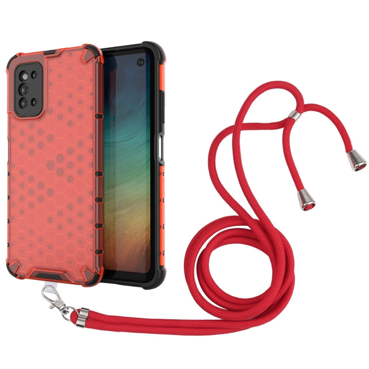 For Samsung Galaxy F52 5G Shockproof Honeycomb PC + TPU Case with Neck Lanyard