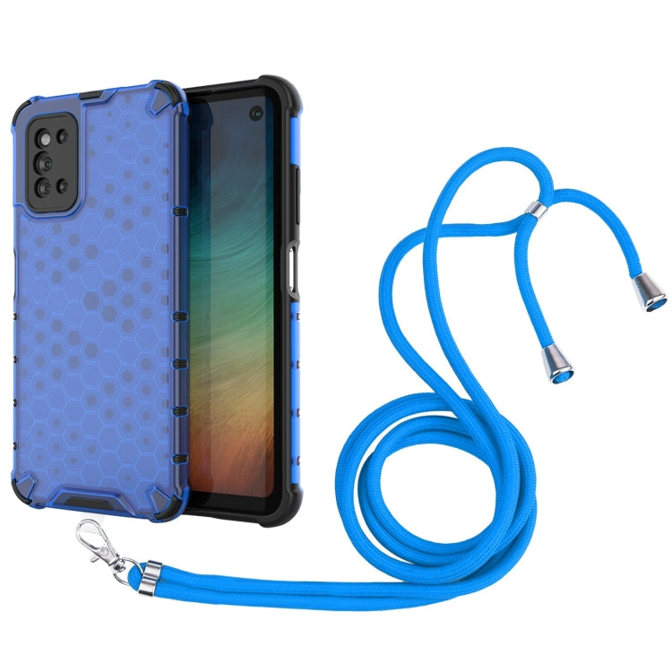 For Samsung Galaxy F52 5G Shockproof Honeycomb PC + TPU Case with Neck Lanyard