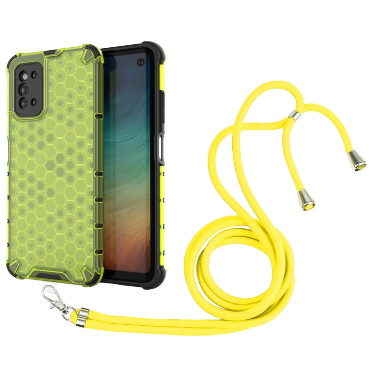 For Samsung Galaxy F52 5G Shockproof Honeycomb PC + TPU Case with Neck Lanyard