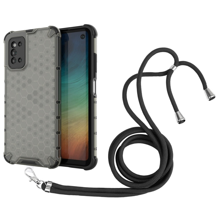 For Samsung Galaxy F52 5G Shockproof Honeycomb PC + TPU Case with Neck Lanyard