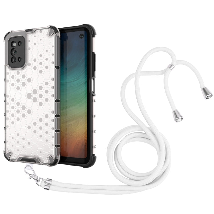 For Samsung Galaxy F52 5G Shockproof Honeycomb PC + TPU Case with Neck Lanyard