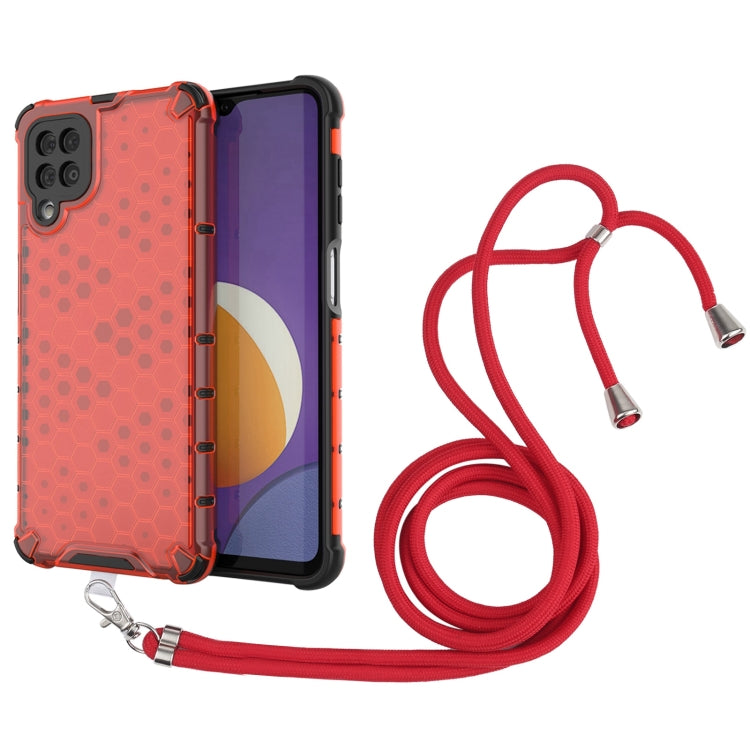 For Samsung Galaxy Galaxy M12 / F12 Shockproof Honeycomb PC + TPU Case with Neck Lanyard